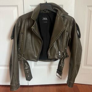 Zara leather cropped jacket